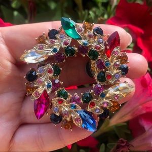 Wreath Gemstone Broach Clip | Clip on wreath brooch Clap Paris Christmas Broach